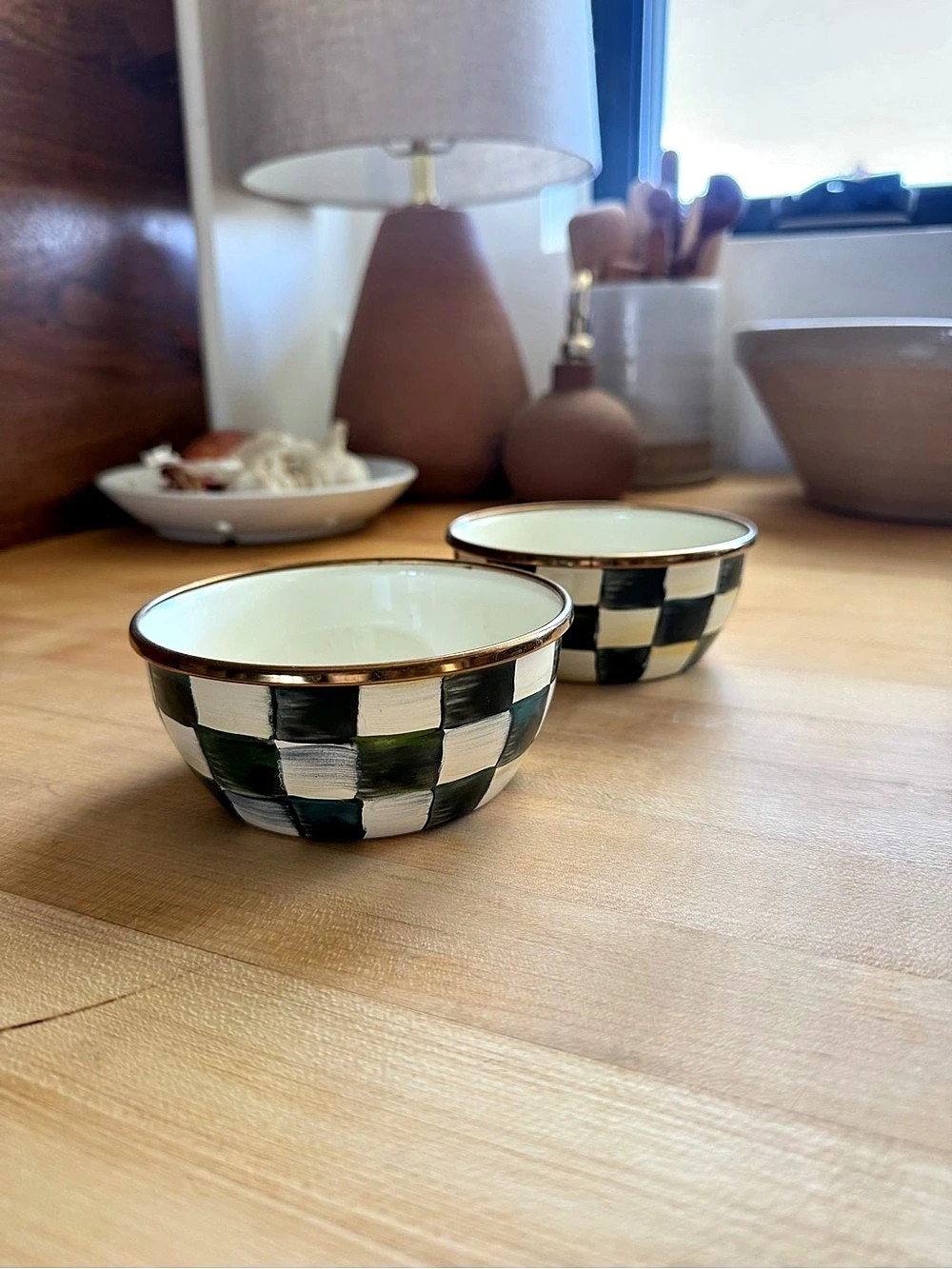 MacKenzie-Childs Courtly Check Enamel Pinch Bowl Checkered Bowls Black & White